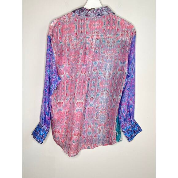 Dream Catcher 100% Silk Colorful Long Sleeve Button-Up Shirt Multi Women's 36/M - Picture 8 of 9